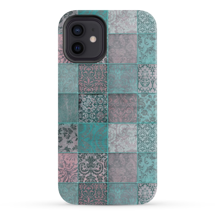 iPhone 12 StrongFit Vintage Teal Patchwork by Andrea Haase
