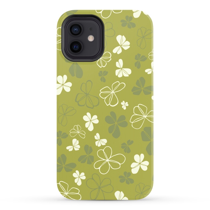 iPhone 12 StrongFit Lucky Clover in Green and White by Paula Ohreen