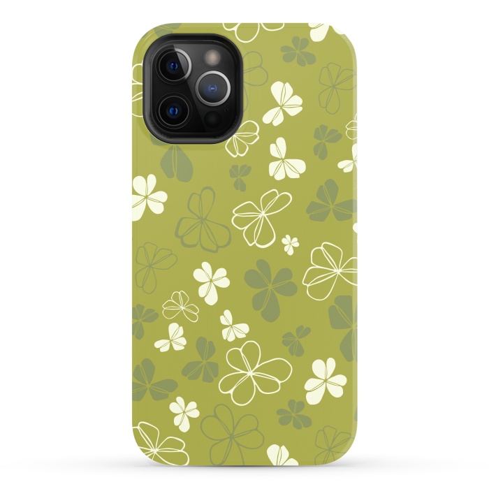 iPhone 12 Pro StrongFit Lucky Clover in Green and White by Paula Ohreen