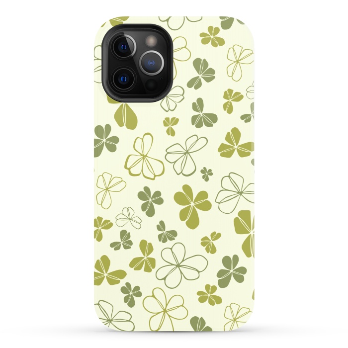 iPhone 12 Pro StrongFit Lucky Clover in Cream and Green by Paula Ohreen