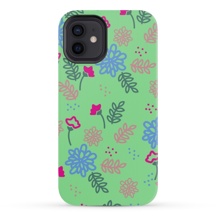 iPhone 12 mini StrongFit blue pink floral pattern by MALLIKA