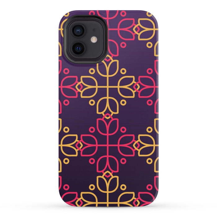 iPhone 12 mini StrongFit yellow pink floral pattern by MALLIKA