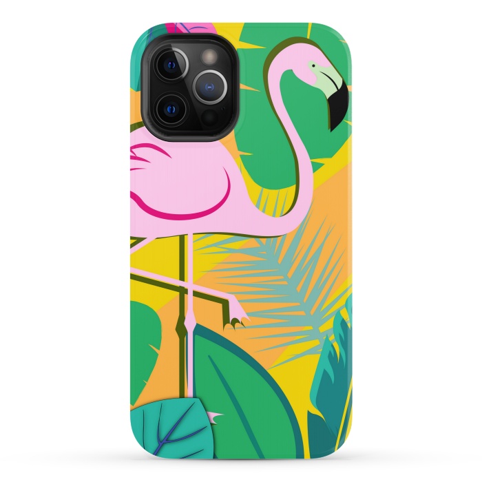 iPhone 12 Pro StrongFit yellow flamingo pattern by MALLIKA