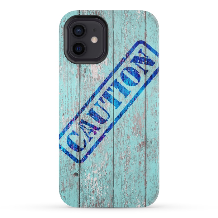 iPhone 12 mini StrongFit Caution Sign On Old Wooden Plank by Andrea Haase