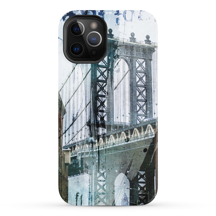 iPhone 12 Pro StrongFit Brooklyn Bridge Grunge Mixed Media Art by Andrea Haase