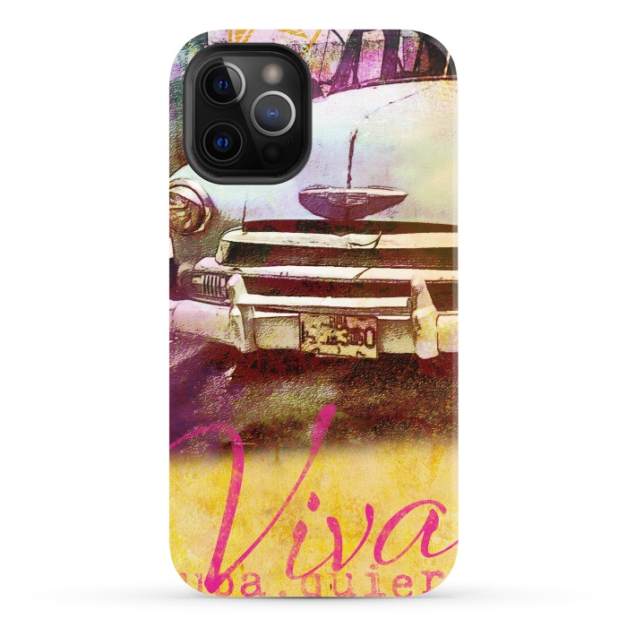 iPhone 12 Pro StrongFit Viva Cuba Old Car Mixed Media Art by Andrea Haase