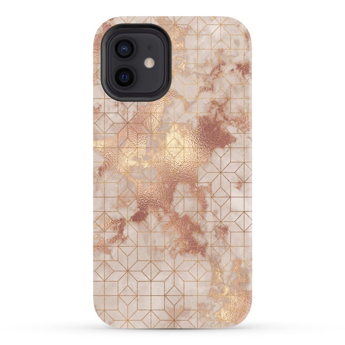 iPhone 12 StrongFit Simply Minimalistic  Rose Gold Shapes Marble Pattern by  Utart