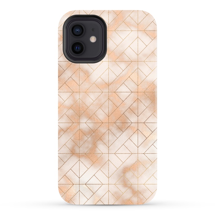 iPhone 12 StrongFit Modern Quadrangle Shapes Rose Gold Marble Pattern by  Utart