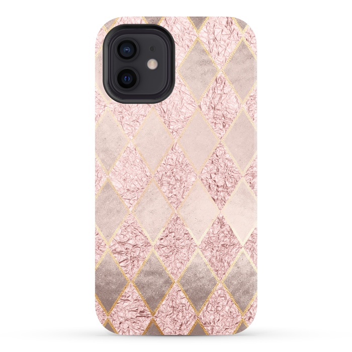 iPhone 12 StrongFit Rose Gold Glitter Argyle by  Utart