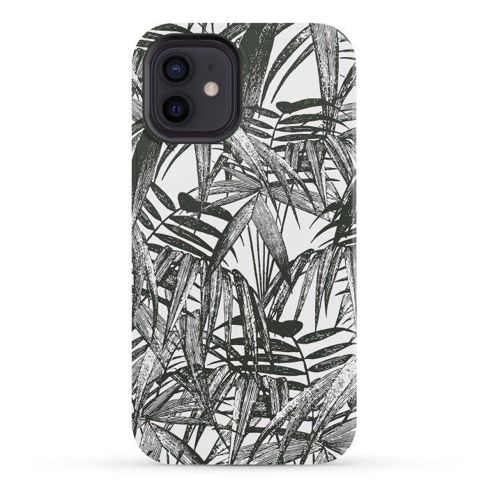 iPhone 12 StrongFit Vintage Palm Leaves Black And White by Andrea Haase