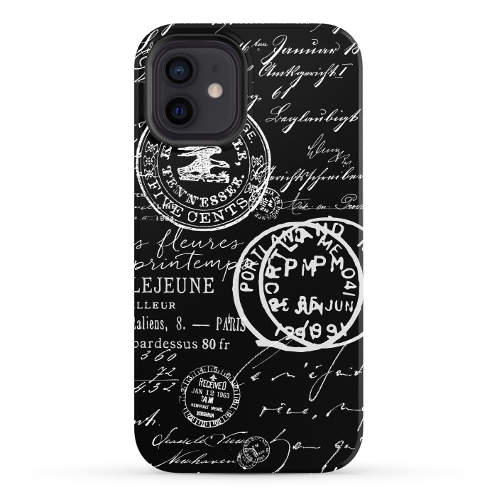 iPhone 12 StrongFit Vintage Handwriting White On Black by Andrea Haase