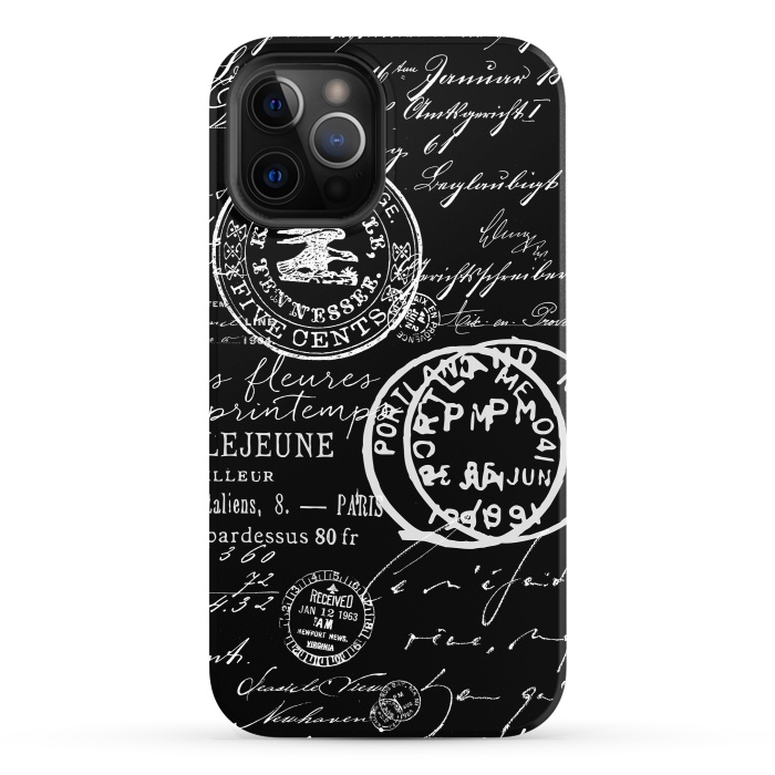 iPhone 12 Pro StrongFit Vintage Handwriting White On Black by Andrea Haase