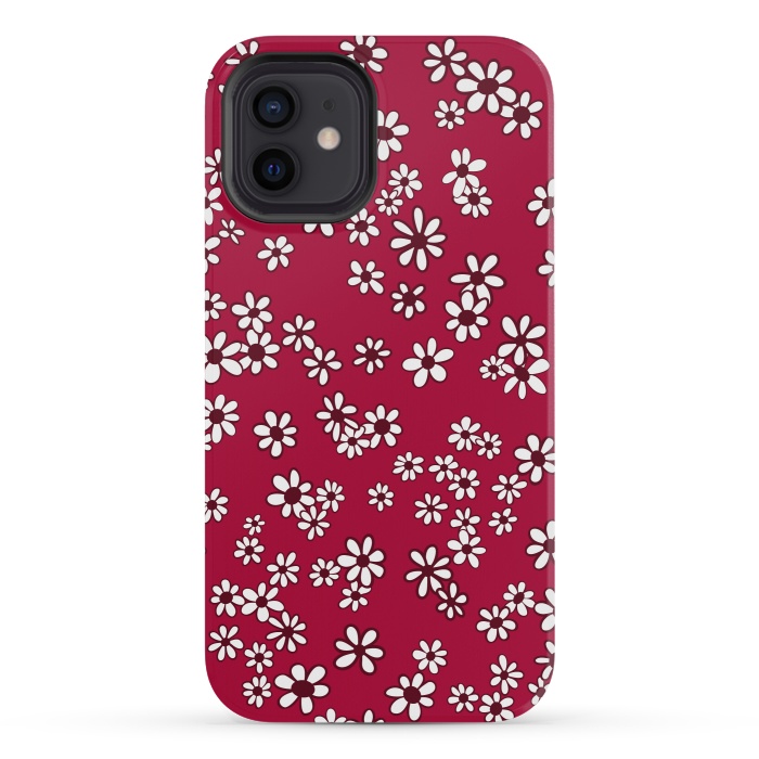 iPhone 12 mini StrongFit Ditsy Daisies on Bright Pink by Paula Ohreen