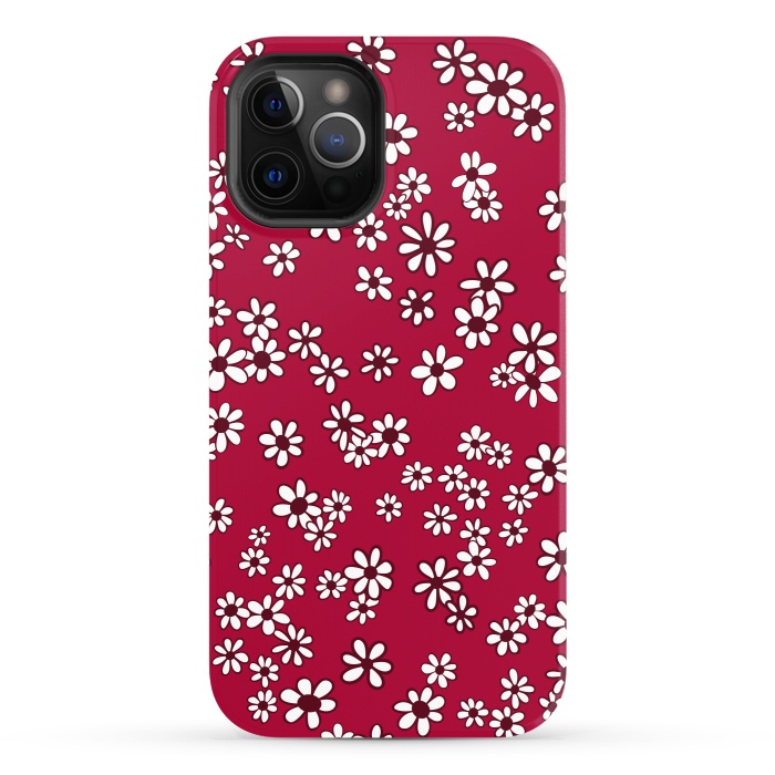 iPhone 12 Pro StrongFit Ditsy Daisies on Bright Pink by Paula Ohreen