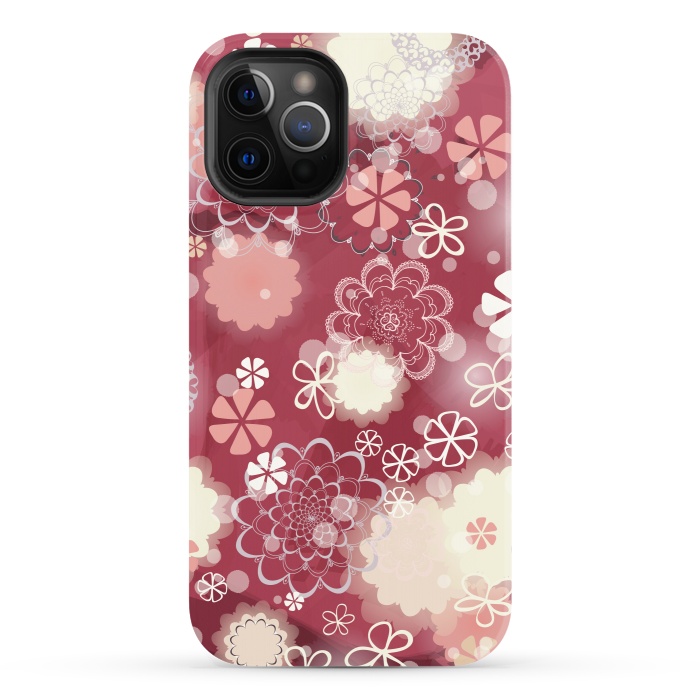 iPhone 12 Pro StrongFit Lacy Flowers on Bright Pink by Paula Ohreen