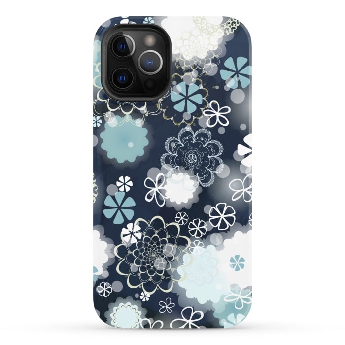 iPhone 12 Pro StrongFit Lacy Flowers on Dark Blue by Paula Ohreen