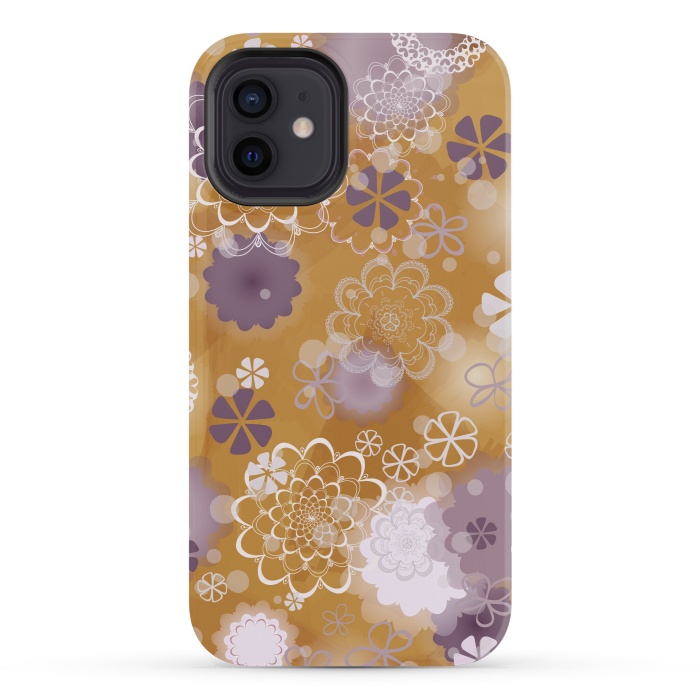 iPhone 12 mini StrongFit Lacy Flowers on Mustard by Paula Ohreen