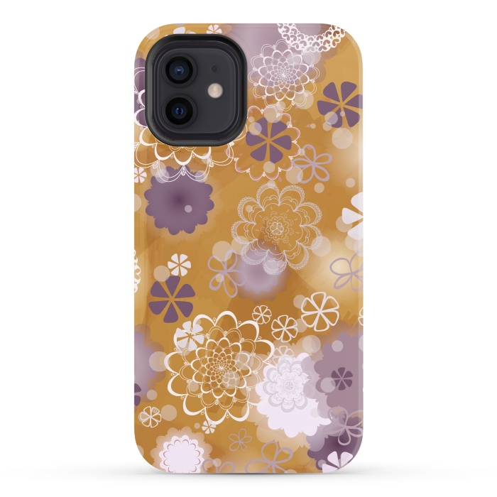 iPhone 12 StrongFit Lacy Flowers on Mustard by Paula Ohreen