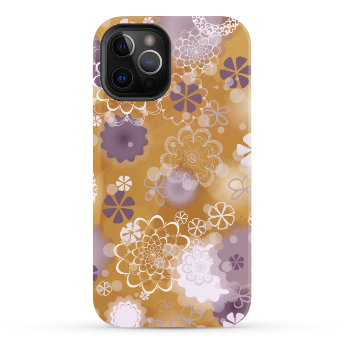 iPhone 12 Pro StrongFit Lacy Flowers on Mustard by Paula Ohreen