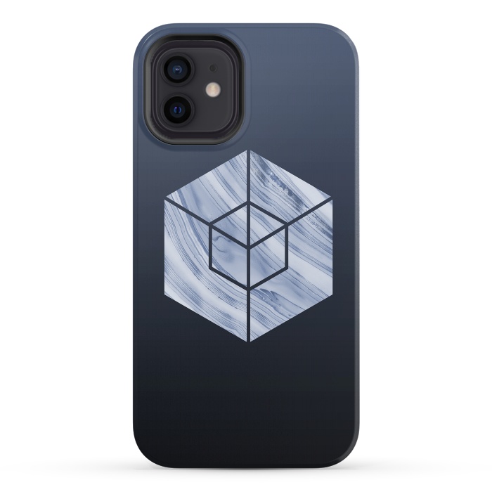 iPhone 12 StrongFit Marbled Hexagon In Shades Of Blue by Andrea Haase