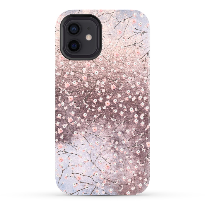 iPhone 12 StrongFit Metal vintage Pink Cherry Blossom Pattern by  Utart