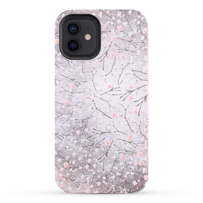 iPhone 12 StrongFit Purple Gray Metal Shiny Cherry Blossom Pattern by  Utart