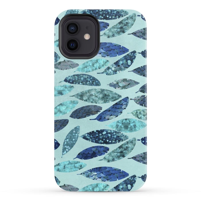 iPhone 12 StrongFit Sparkling Mermaid Feathers Blue And Teal by Andrea Haase