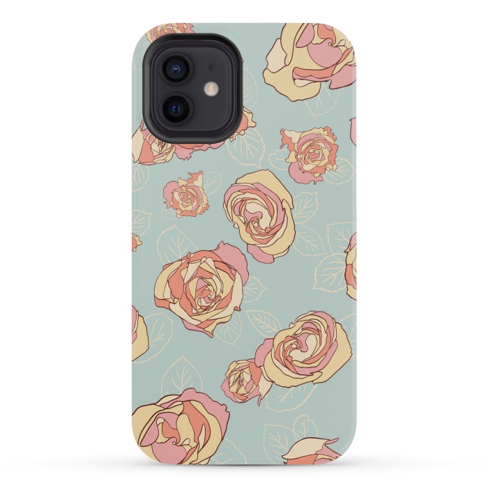 iPhone 12 mini StrongFit Retro Roses by Paula Ohreen