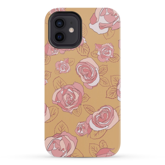 iPhone 12 mini StrongFit Retro Roses on Mustard by Paula Ohreen