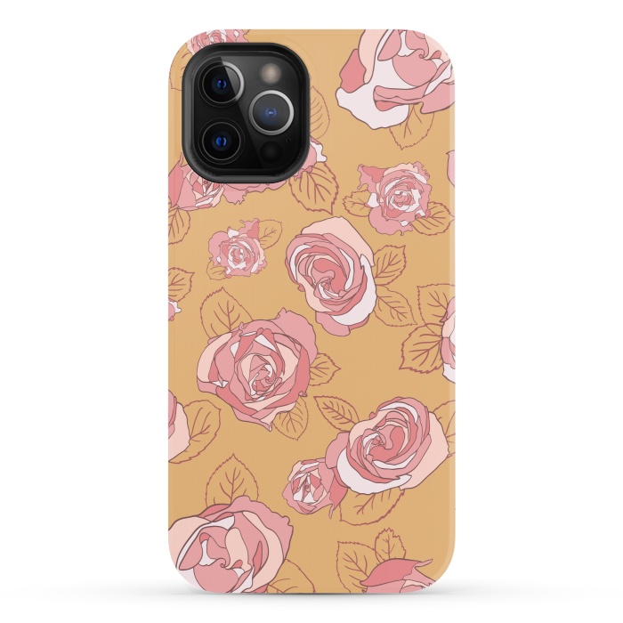 iPhone 12 Pro StrongFit Retro Roses on Mustard by Paula Ohreen