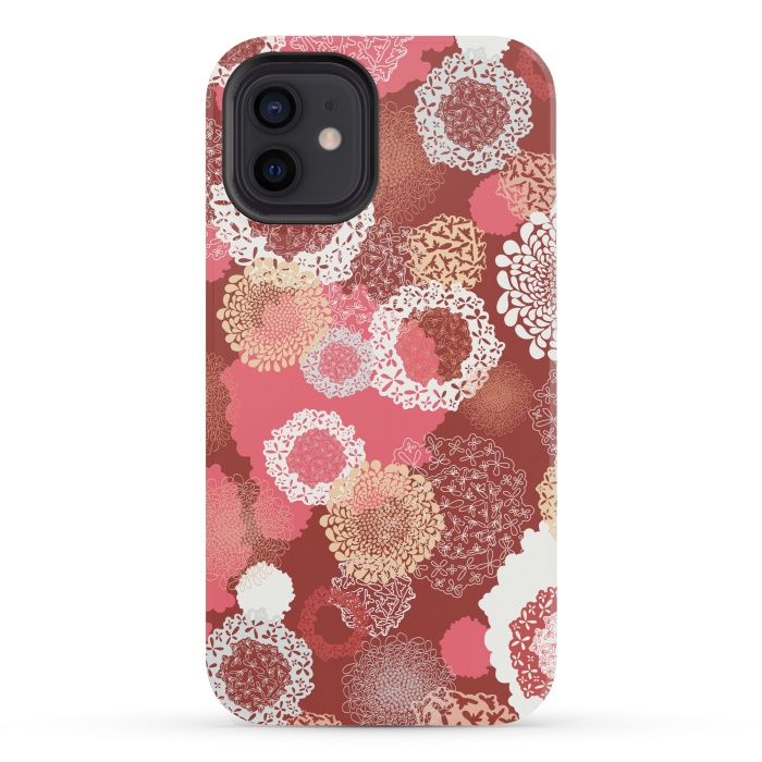 iPhone 12 mini StrongFit Doily Flowers on Red by Paula Ohreen