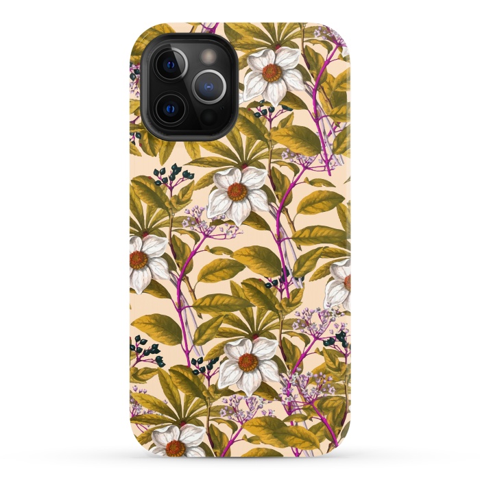 iPhone 12 Pro StrongFit White Sepia Flora by Creativeaxle