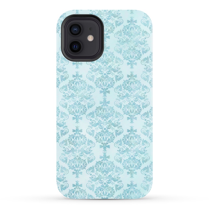 iPhone 12 StrongFit Teal Watercolor Damask Pattern by Andrea Haase