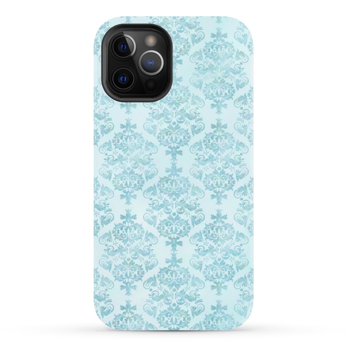 iPhone 12 Pro StrongFit Teal Watercolor Damask Pattern by Andrea Haase