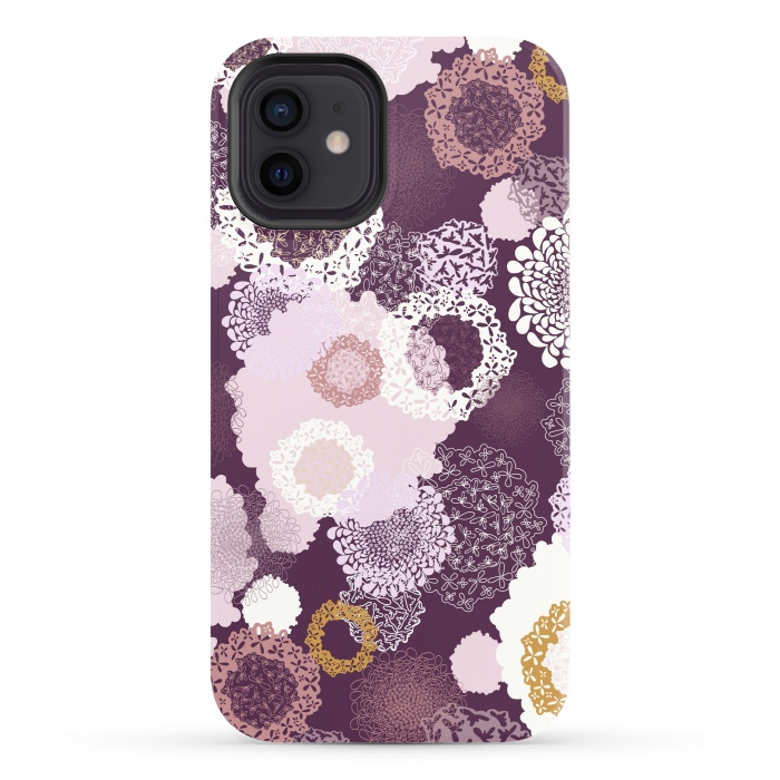 iPhone 12 StrongFit Doily Flowers on Purple by Paula Ohreen