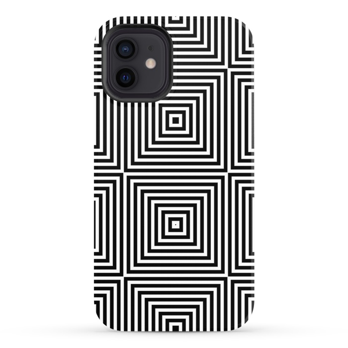 iPhone 12 StrongFit Optical Illusion Black And White Squares by Andrea Haase