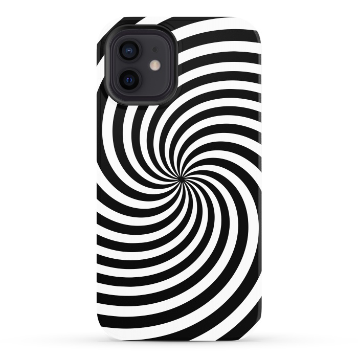 iPhone 12 StrongFit Concentric Spiral Op Art Black And White 2 by Andrea Haase