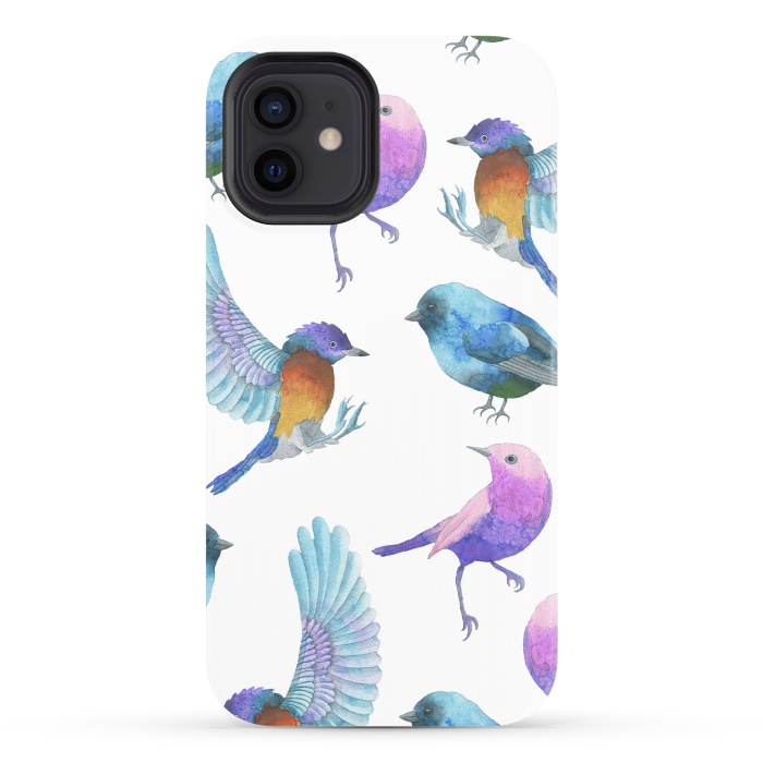 iPhone 12 StrongFit Colorful Watercolors Birds Pattern by Dushan Medich