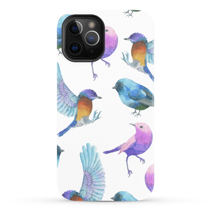 iPhone 12 Pro StrongFit Colorful Watercolors Birds Pattern by Dushan Medich