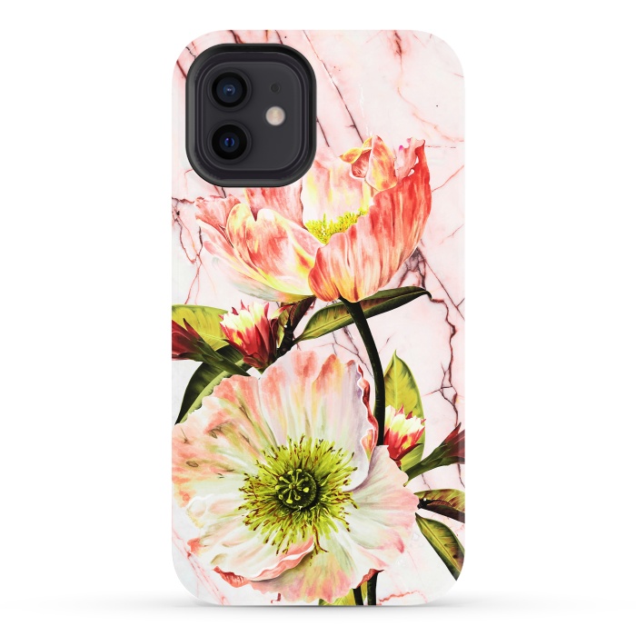 iPhone 12 StrongFit Flowering on pink marble by Mmartabc