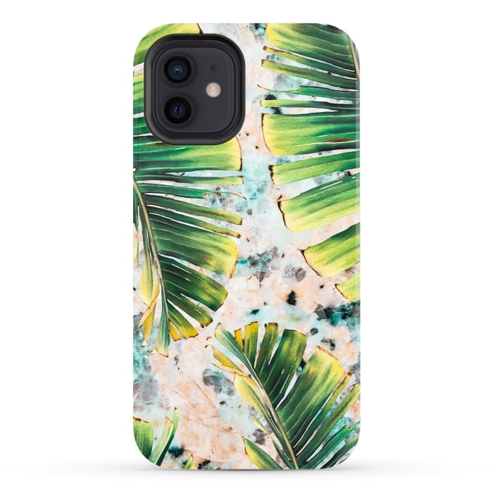 iPhone 12 StrongFit Palm leaf on marble 01 by Mmartabc
