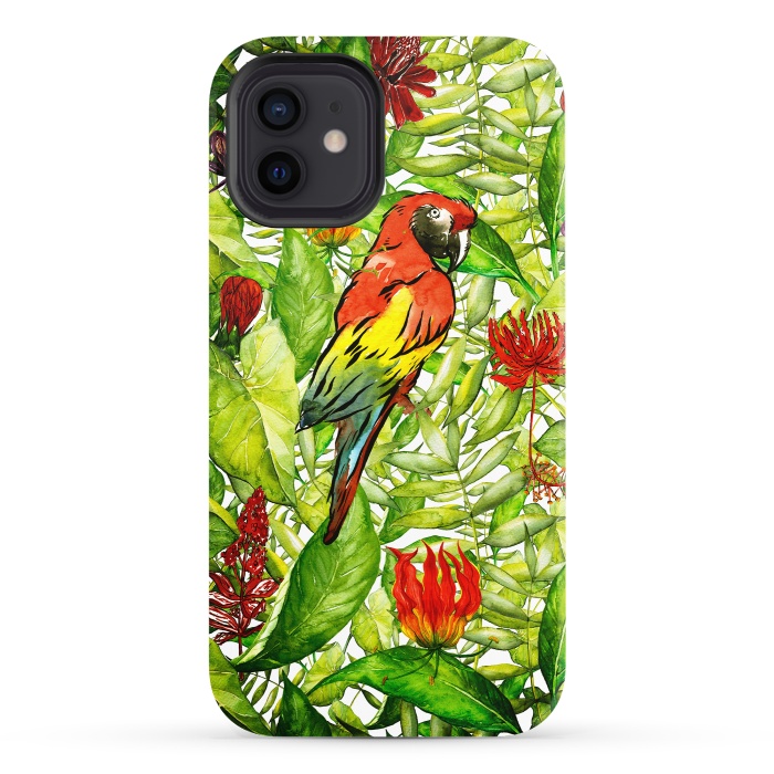 iPhone 12 StrongFit Aloha Parrot and Flower Jungle by  Utart