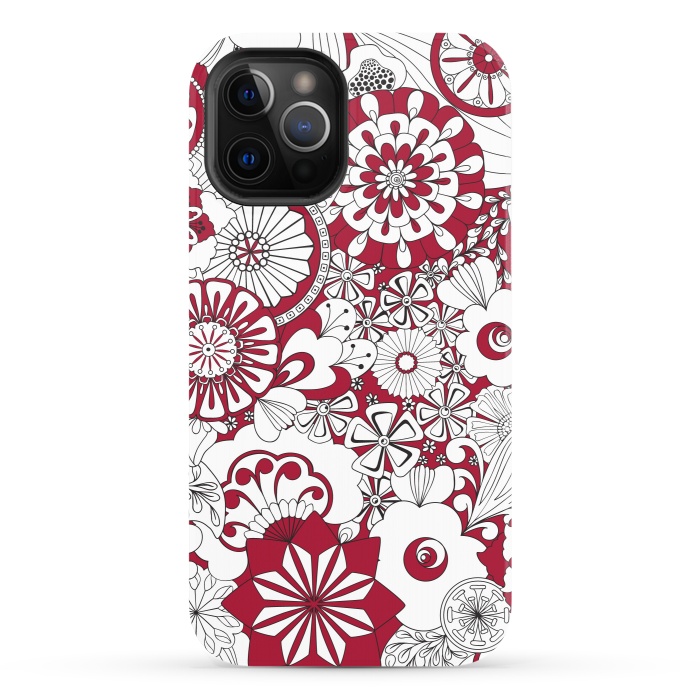 iPhone 12 Pro StrongFit 70s Flowers - Red and White by Paula Ohreen
