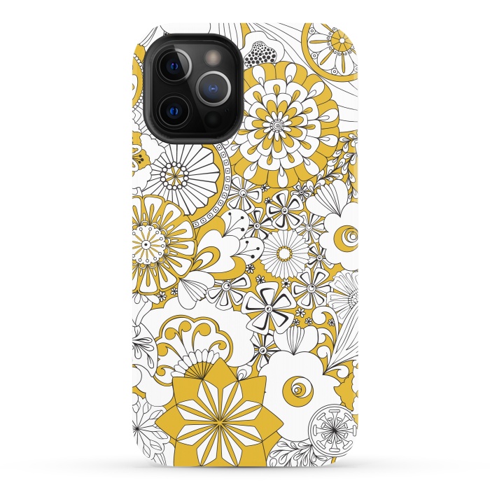 iPhone 12 Pro StrongFit 70s Flowers - Yellow and White by Paula Ohreen