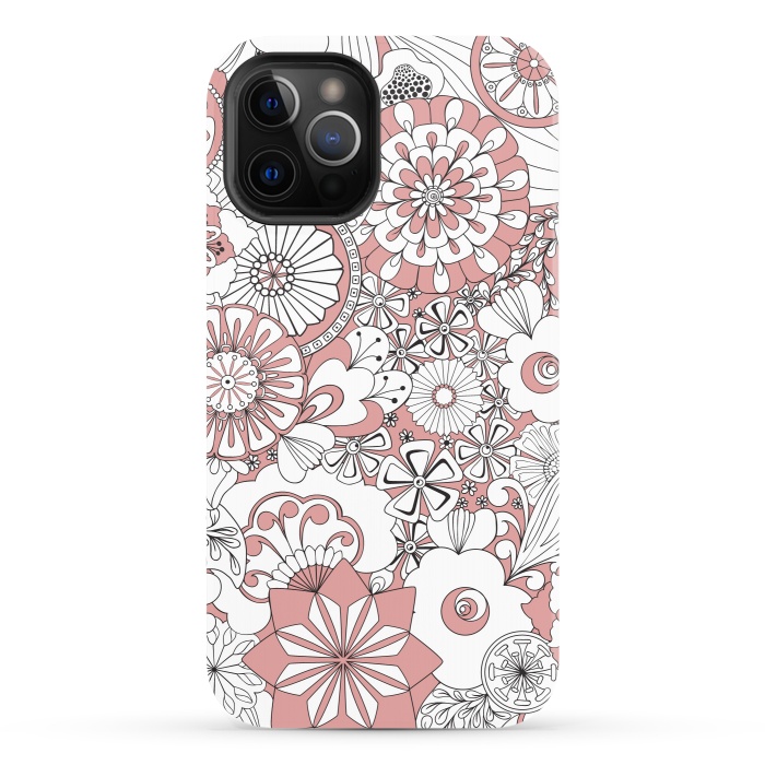 iPhone 12 Pro StrongFit 70s Flowers - Pink and White by Paula Ohreen