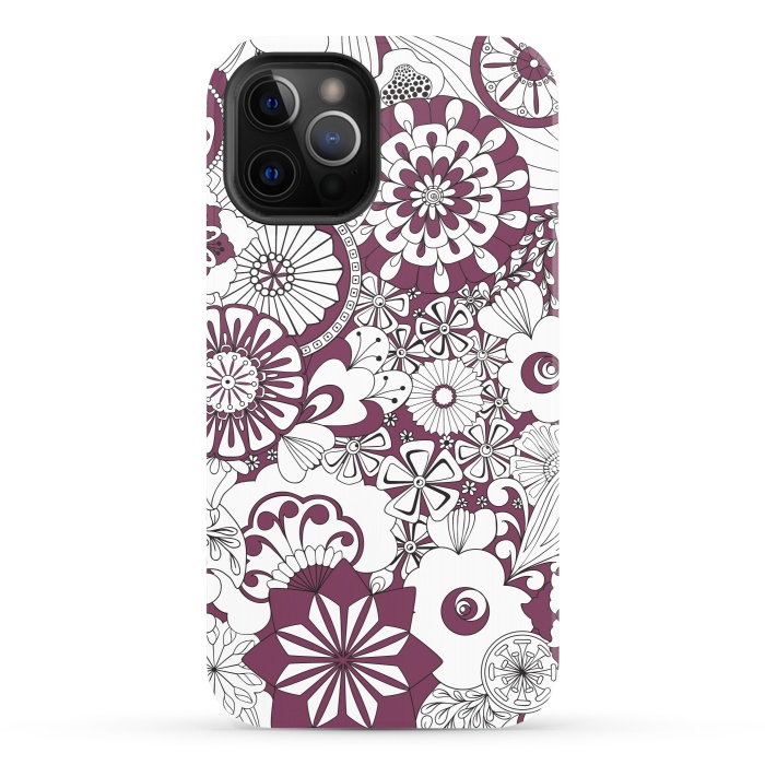 iPhone 12 Pro StrongFit 70s Flowers - Purple and White by Paula Ohreen