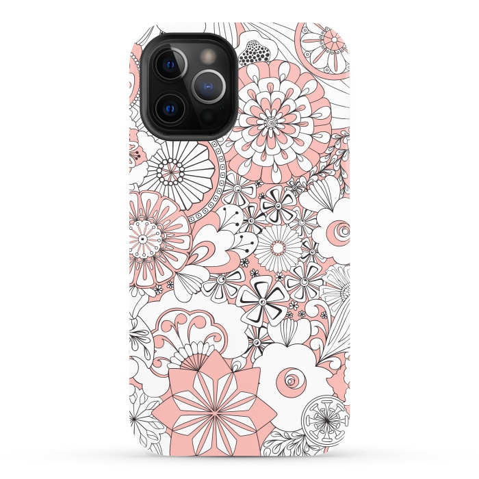 iPhone 12 Pro StrongFit 70s Flowers - Baby Pink and White by Paula Ohreen