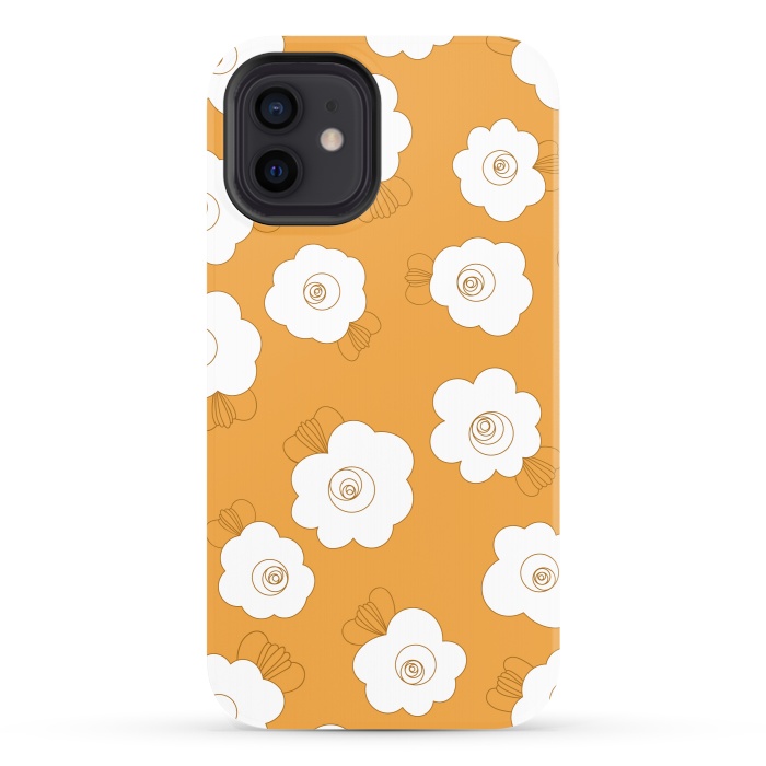 iPhone 12 StrongFit Fluffy Flowers - White on Pumpkin Orange by Paula Ohreen
