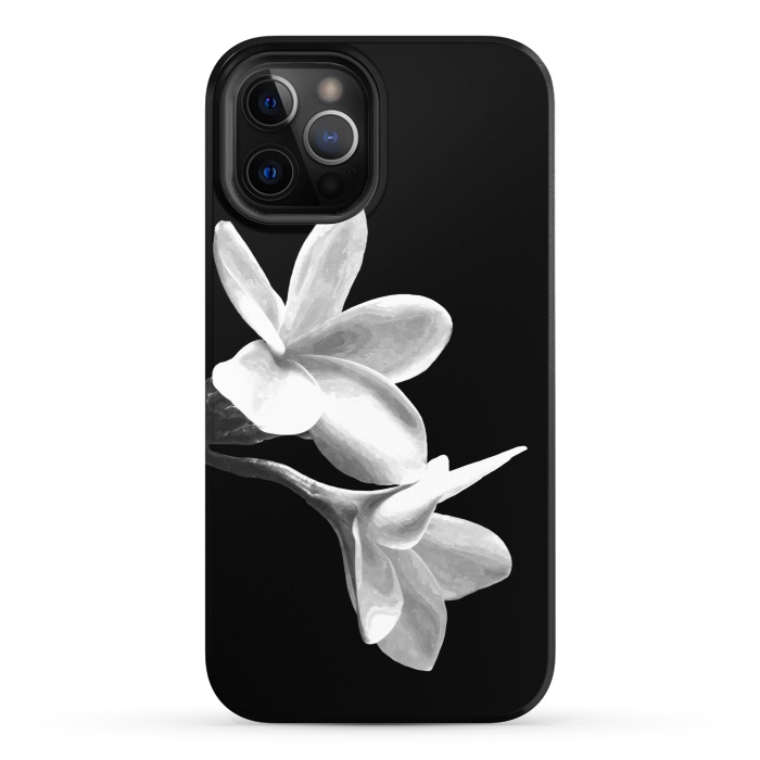 iPhone 12 Pro StrongFit White Flowers Black Background by Alemi