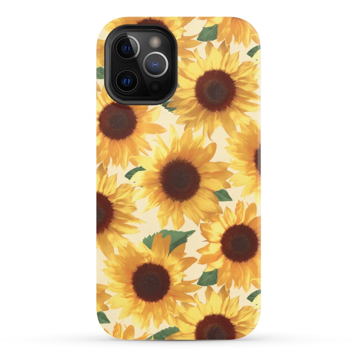 iPhone 12 Pro StrongFit Happy Yellow Sunflowers by Micklyn Le Feuvre
